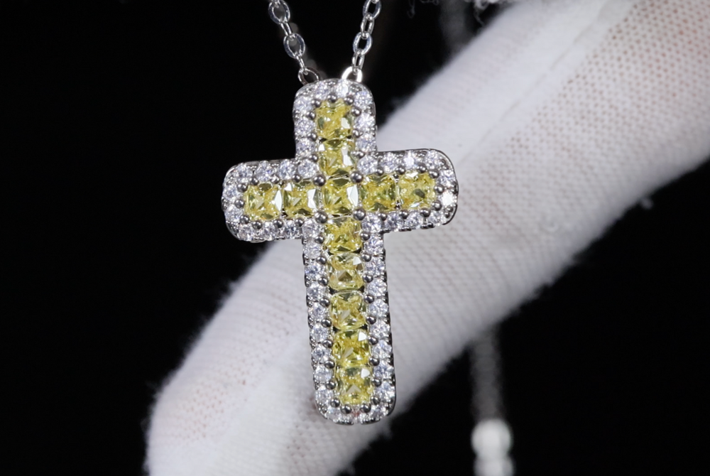 Yellow Diamond Cross Pendant, Diamond cross pendant, Cross pendant, Yellow cross pendant