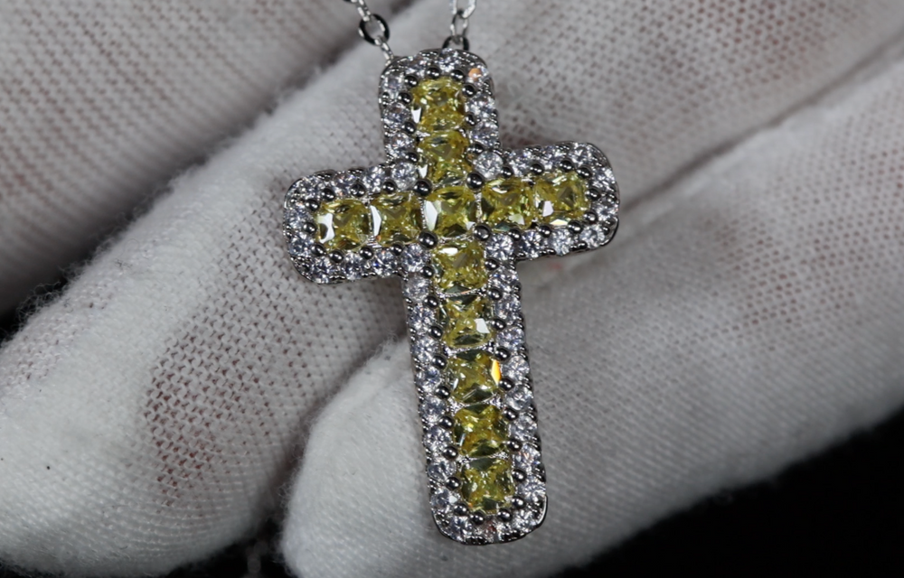 Yellow Diamond Cross Pendant, Diamond cross pendant, Cross pendant, Yellow cross pendant