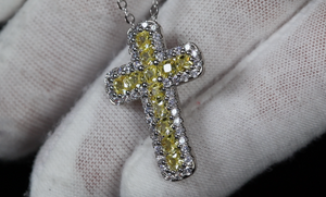 Yellow Diamond Cross Pendant, Diamond cross pendant, Cross pendant, Yellow cross pendant
