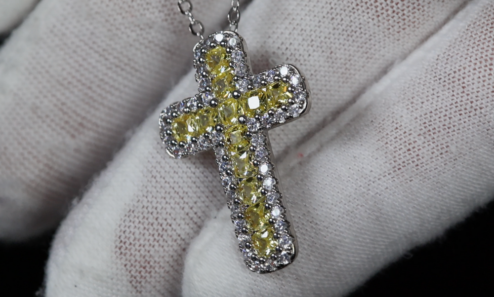 Yellow Diamond Cross Pendant, Diamond cross pendant, Cross pendant, Yellow cross pendant