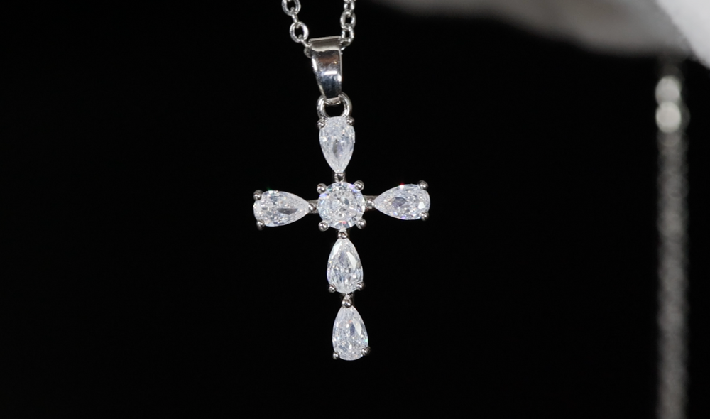 Small Silver Diamond Cross | Womens Diamond Cross Pendant