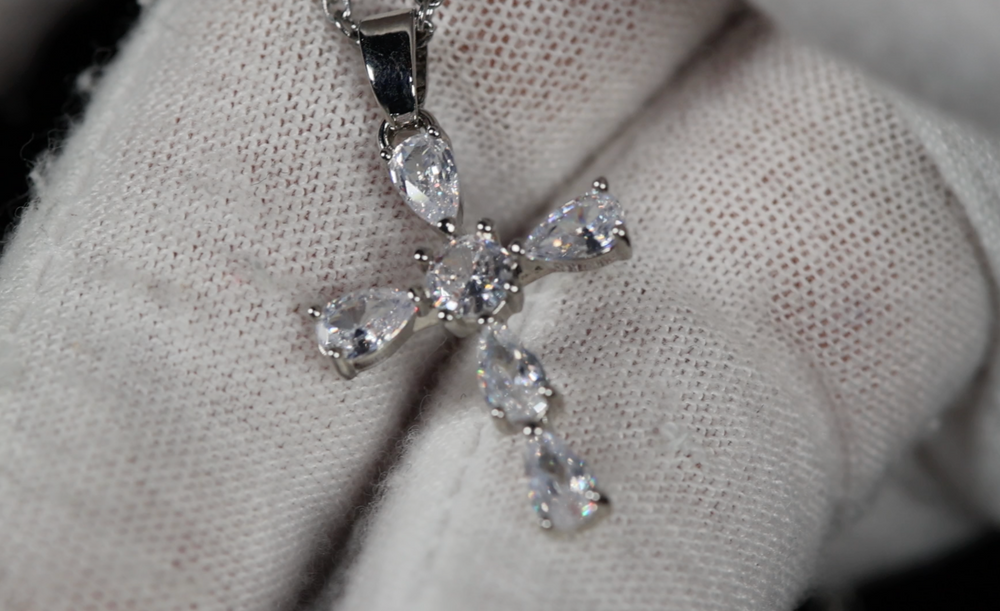 Small Silver Diamond Cross | Womens Diamond Cross Pendant