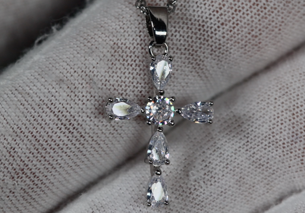 Small Silver Diamond Cross | Womens Diamond Cross Pendant