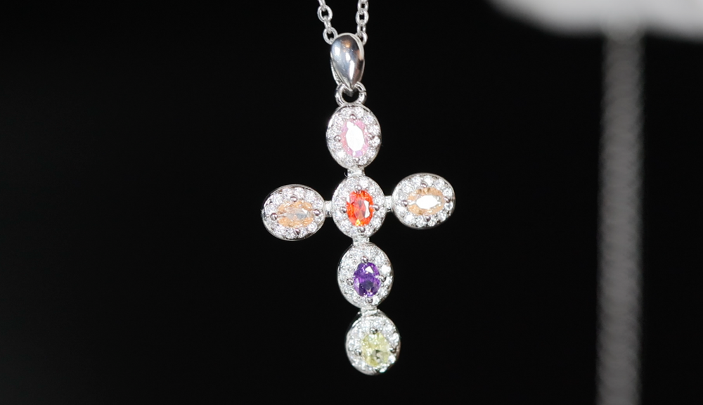 Rainbow Diamond Cross Pendant | Coloured Diamond Cross Pendant