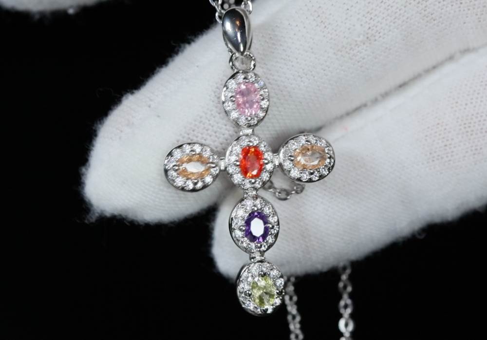 Rainbow Diamond Cross Pendant | Coloured Diamond Cross Pendant