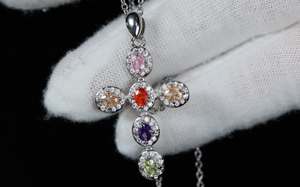 Rainbow Diamond Cross Pendant | Coloured Diamond Cross Pendant