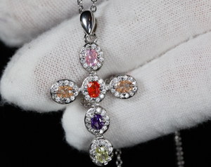 Rainbow Diamond Cross Pendant | Coloured Diamond Cross Pendant