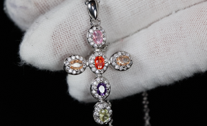 Rainbow Diamond Cross Pendant | Coloured Diamond Cross Pendant