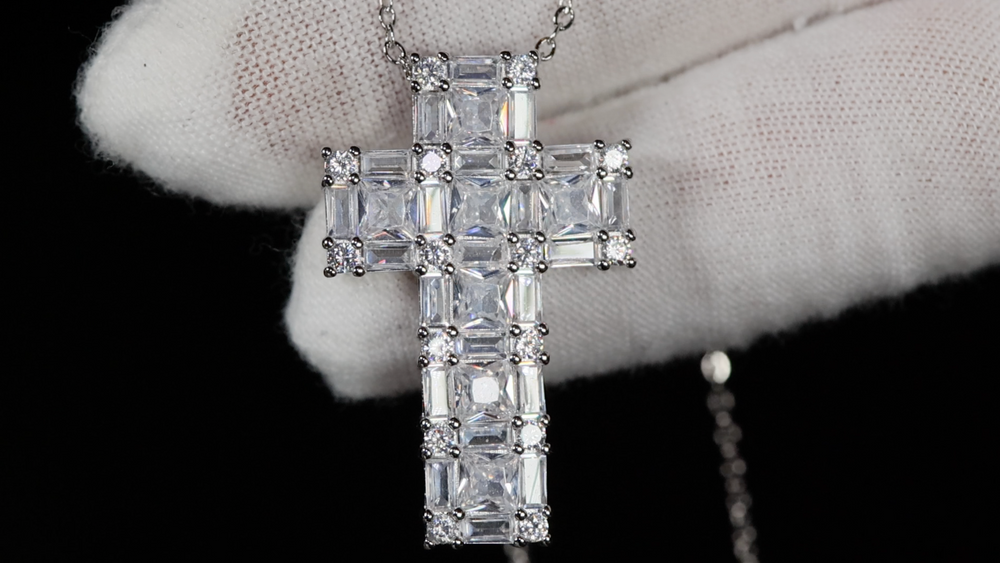 Baguette Cross Necklace | Cross Pendant and Necklace | Baguette Diamond Cross Pendant