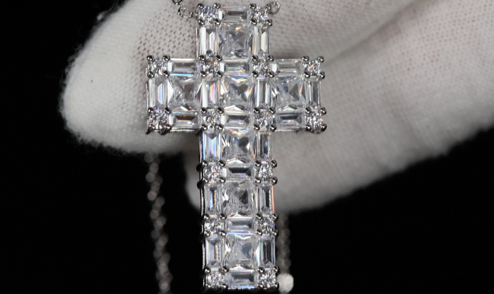 Baguette Cross Necklace | Cross Pendant and Necklace | Baguette Diamond Cross Pendant