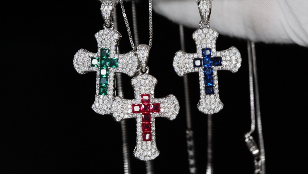 Red Diamond Cross Pendant, Blue Diamond Cross Pendant, Green Diamond Cross Pendant