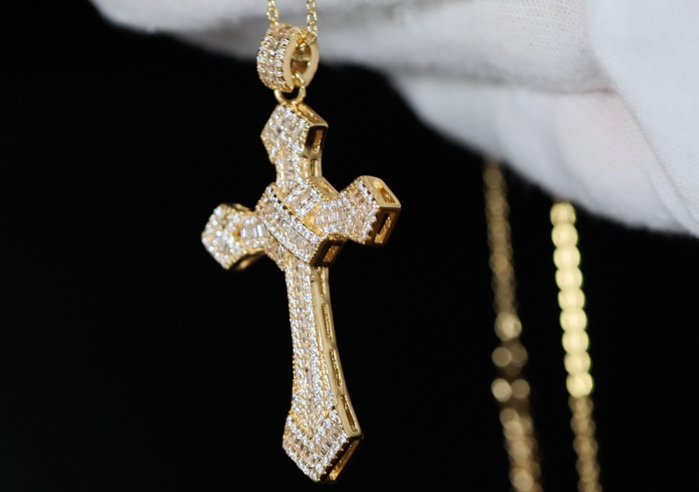 Gold Diamond Cross Pendant | Gold Iced Out Cross Pendant