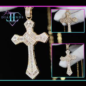 Gold baguette cross necklace