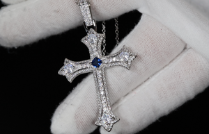 Silver Diamond Cross Pendant and Necklace | Cross Chain for Men | Iced Out Cross Pendant