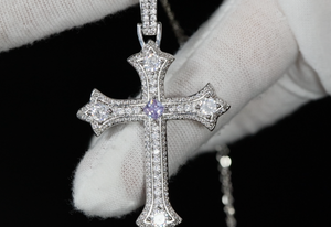 Silver Diamond Cross Pendant and Necklace | Cross Chain for Men | Iced Out Cross Pendant