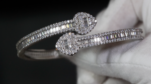 Diamond Heart Bangle | Baguette Diamond Bracelet | Iced Out Heart Bracelet | Bangle