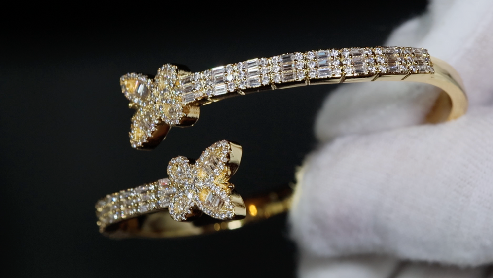 Gold Diamond Butterfly Bangle