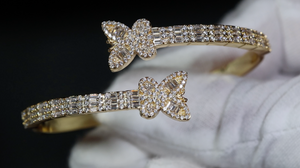 Gold Diamond Butterfly Bracelet | Iced Bracelet | Butterfly Bracelet | Diamond Butterfly Bangle | Baguette Bracelet