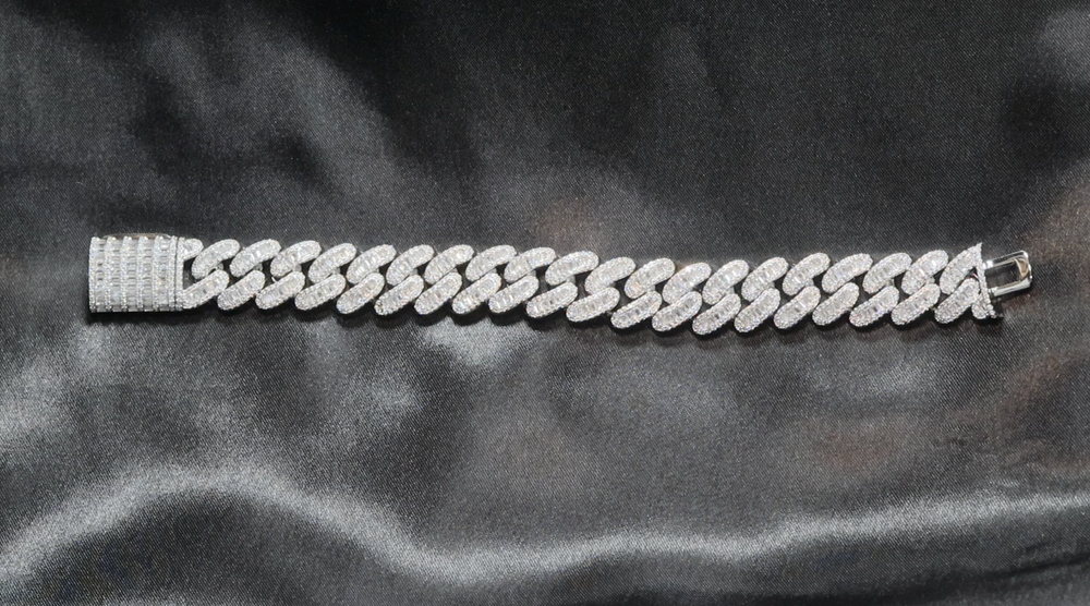 Baguette Diamond Cuban Link Chain | Silver Iced Out Chain | Mens Cuban Hip Hop Chain