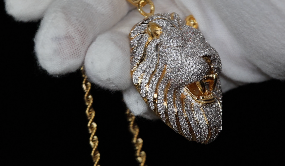 Big Iced Out Lion Pendant, Diamond lion head pendant, iced out lion pendant