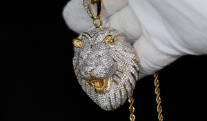 Big Iced Out Lion Pendant, Diamond lion head pendant, iced out lion pendant