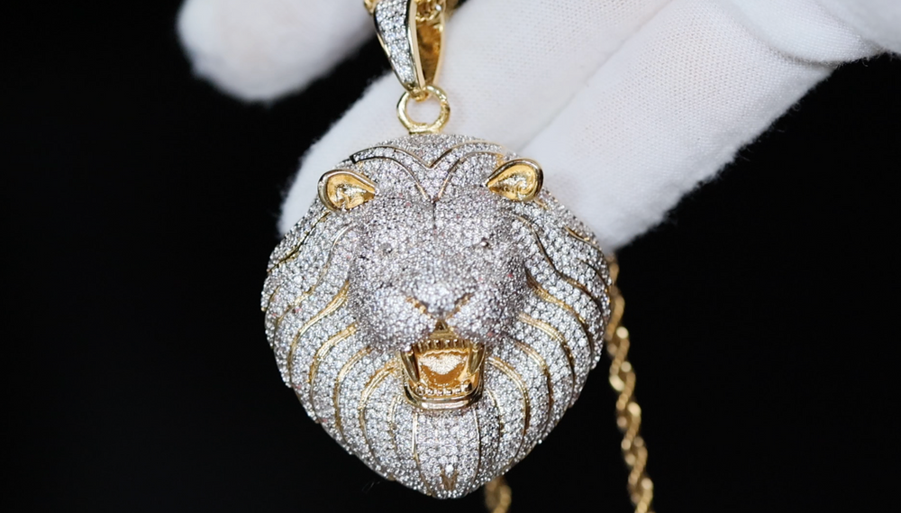 Big Iced Out Lion Pendant, Diamond lion head pendant, iced out lion pendant