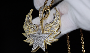 Angel Wings Necklace | Iced Out Star Necklace | Iced Out Star Pendant | Wings Pendant