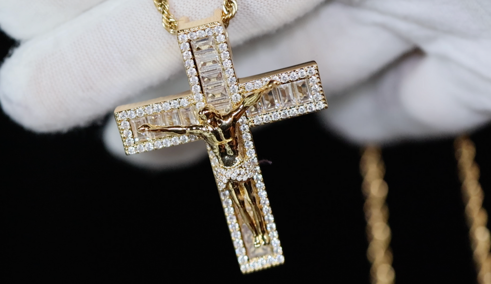 Gold iced out jesus cross, Mens diamond cross pendant, Iced out cross pendant