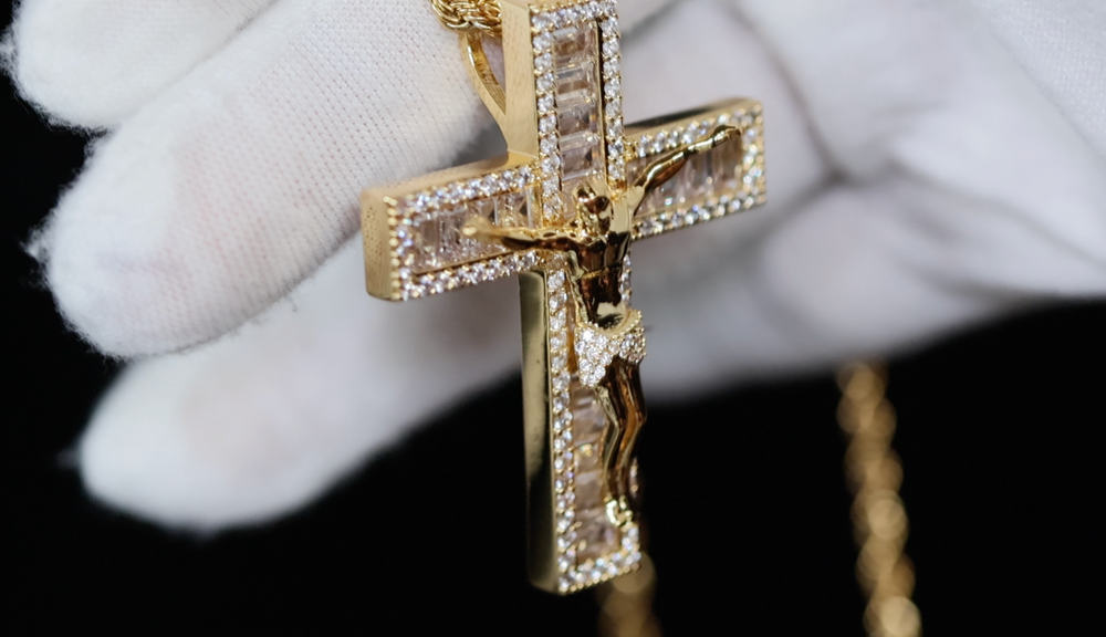 Gold iced out jesus cross, Mens diamond cross pendant, Iced out cross pendant