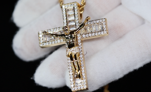 Gold iced out jesus cross, Mens diamond cross pendant, Iced out cross pendant