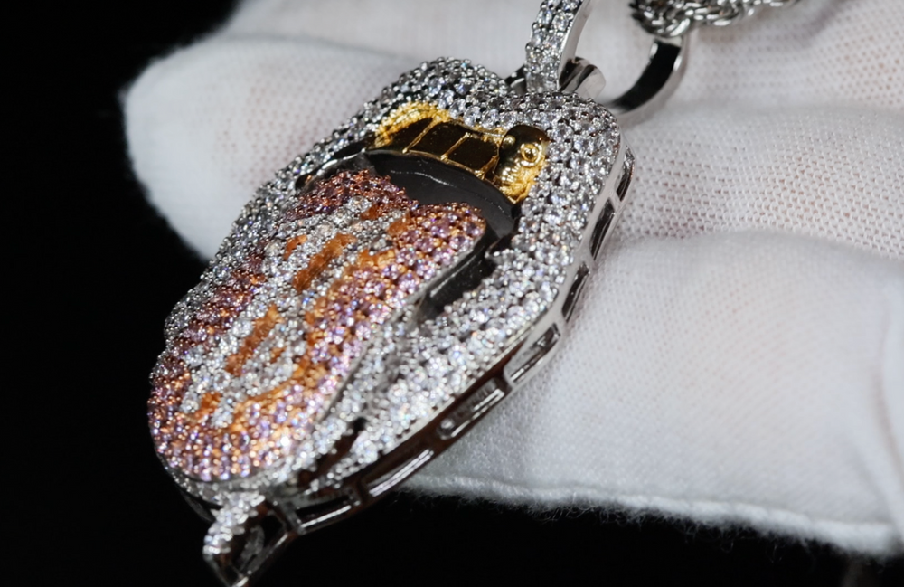 Iced Out Tongue Pendant | Baguette Pendant | Tongue Pendant | Hip hop Necklace | Iced Out Pendant