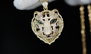 Iced Out Tiger Pendant | Diamond Tiger Pendant | Diamond Tiger Head Pendant