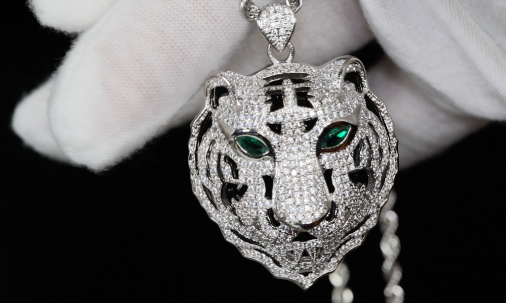 Iced Out Tiger Pendant | Diamond Tiger Pendant | Diamond Tiger Head Pendant