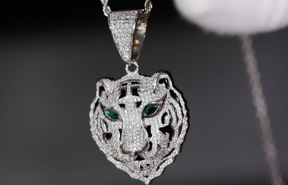 Iced Out Tiger Pendant | Diamond Tiger Pendant | Diamond Tiger Head Pendant