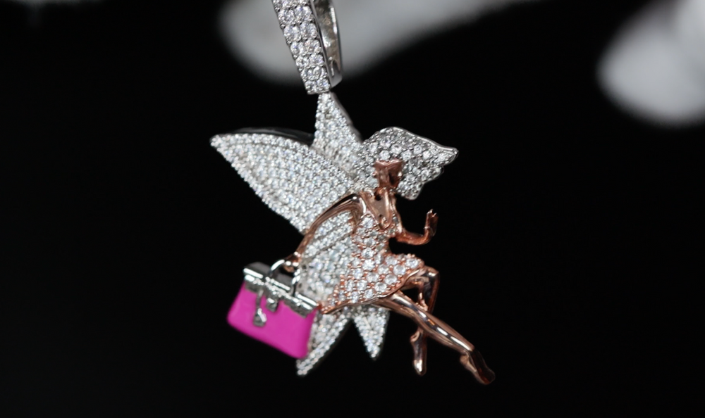 Womens Iced Out Pendant | Womens Hip Hop Pendant | Tinkerbell Pendant