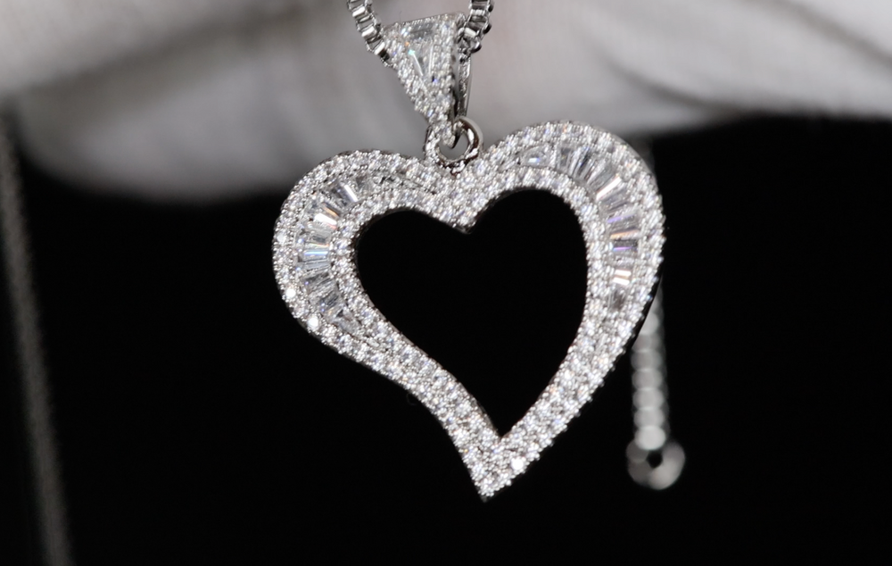 Womens Heart Pendant and Necklace | Silver Diamond Heart Pendant