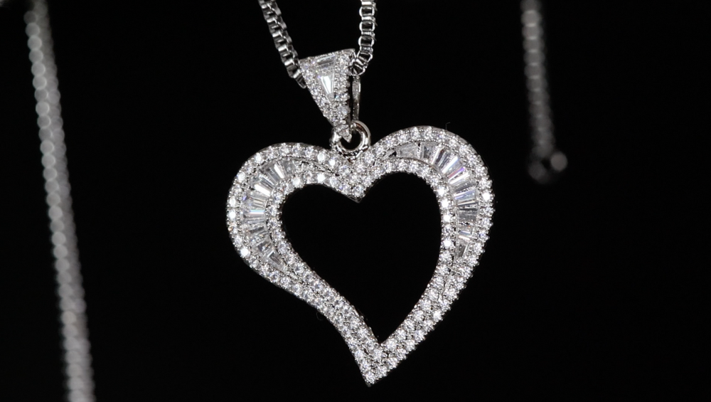 Womens Heart Pendant and Necklace | Silver Diamond Heart Pendant
