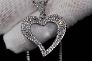 Womens Heart Pendant and Necklace | Silver Diamond Heart Pendant
