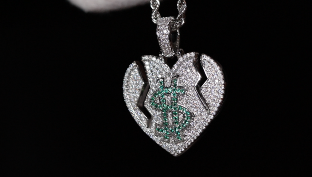 Heart Pendant | Iced Out Heart Pendant | Broken Heart Pendant | Dollar Sign Pendant