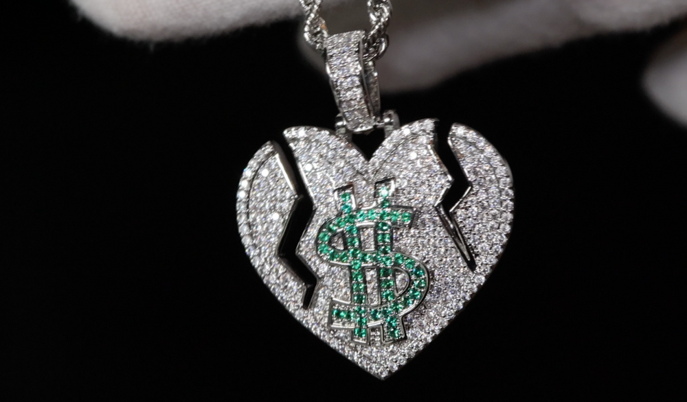 Heart Pendant | Iced Out Heart Pendant | Broken Heart Pendant | Dollar Sign Pendant