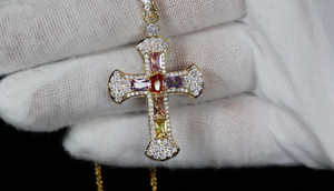 Rainbow Diamond Cross Pendant | Multi-Coloured Diamond Cross Pendant