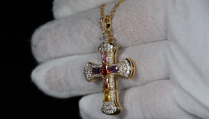 Rainbow Diamond Cross Pendant | Multi-Coloured Diamond Cross Pendant