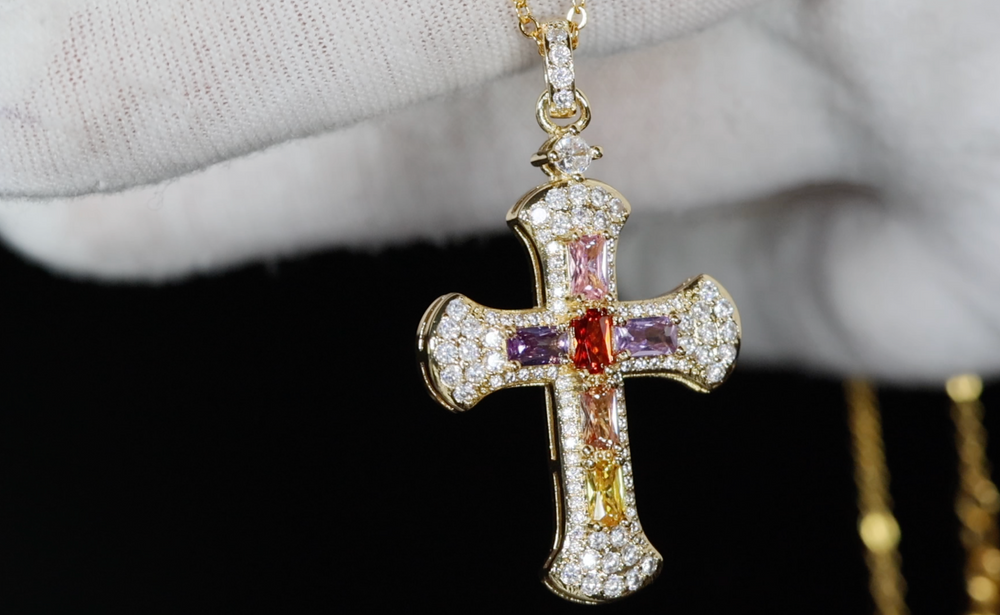 Rainbow Diamond Cross Pendant | Multi-Coloured Diamond Cross Pendant