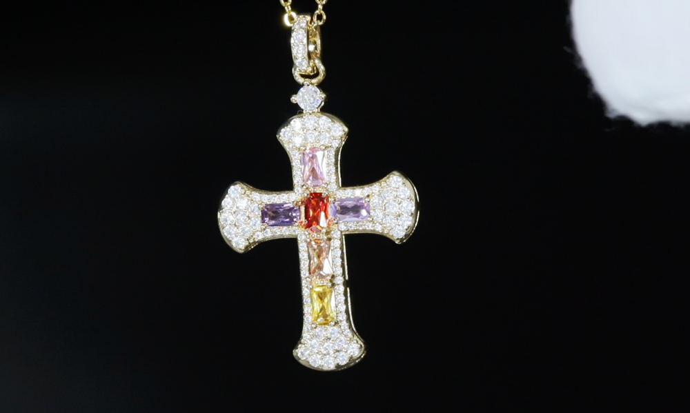 Rainbow Diamond Cross Pendant | Multi-Coloured Diamond Cross Pendant