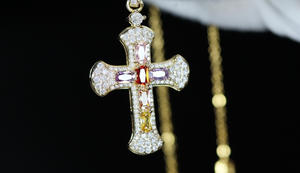 Rainbow Diamond Cross Pendant | Multi-Coloured Diamond Cross Pendant