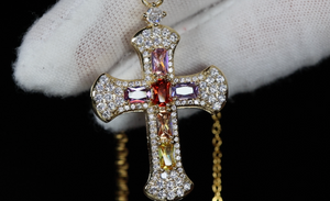 Rainbow Diamond Cross Pendant | Multi-Coloured Diamond Cross Pendant