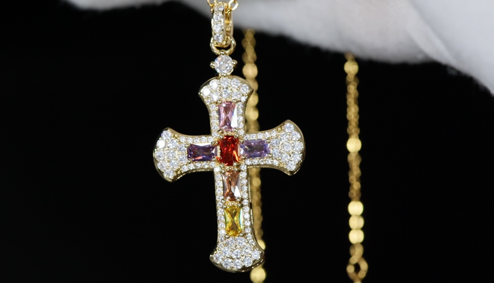 Rainbow Diamond Cross Pendant | Multi-Coloured Diamond Cross Pendant