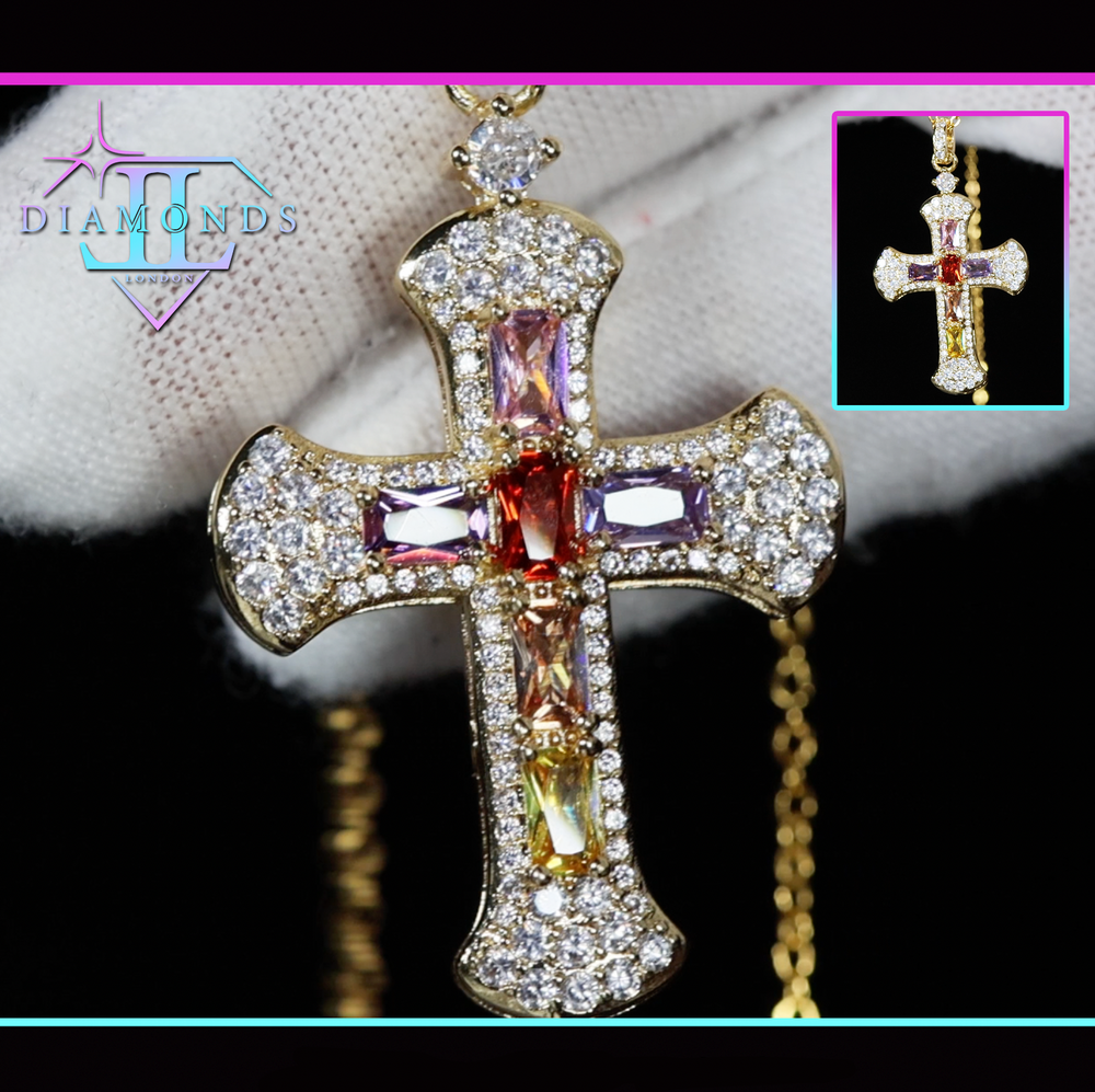 Rainbow diamond cross pendant