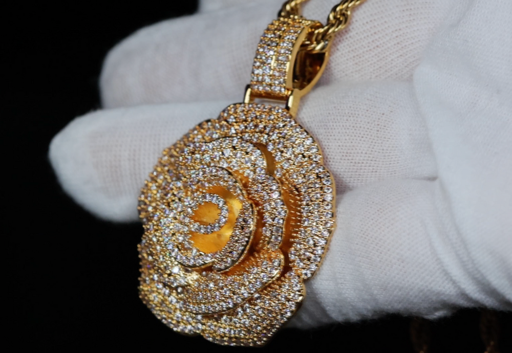 Diamond Flower Pendant | Iced Out Rose Pendant