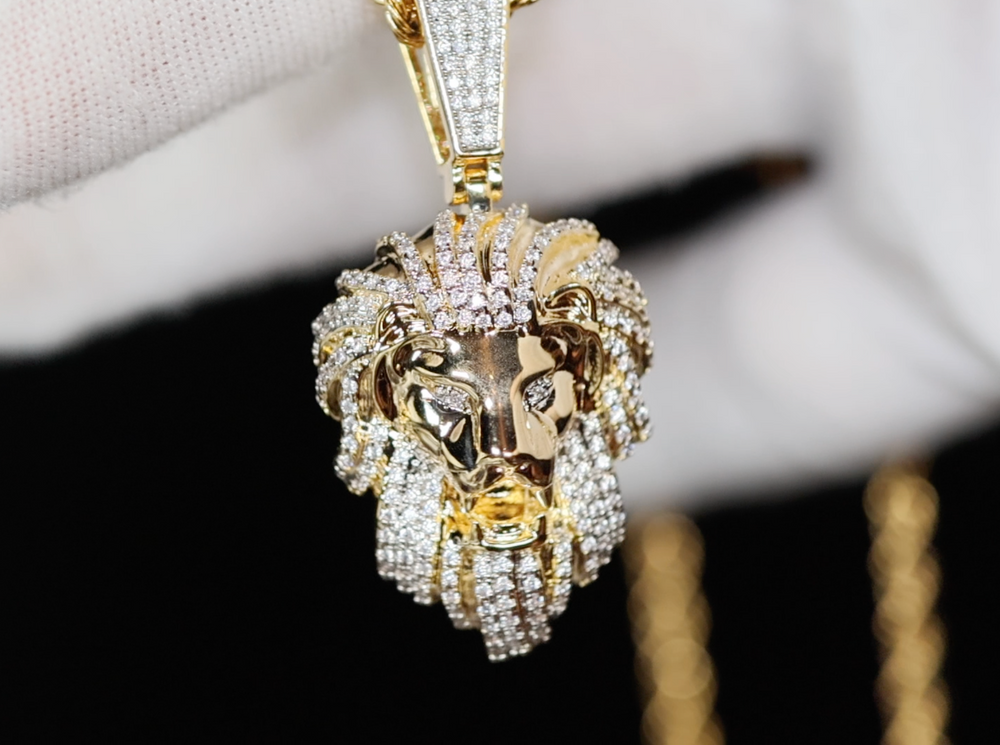 Big Iced Out Lion Pendant, Diamond lion head pendant, iced out lion pendant